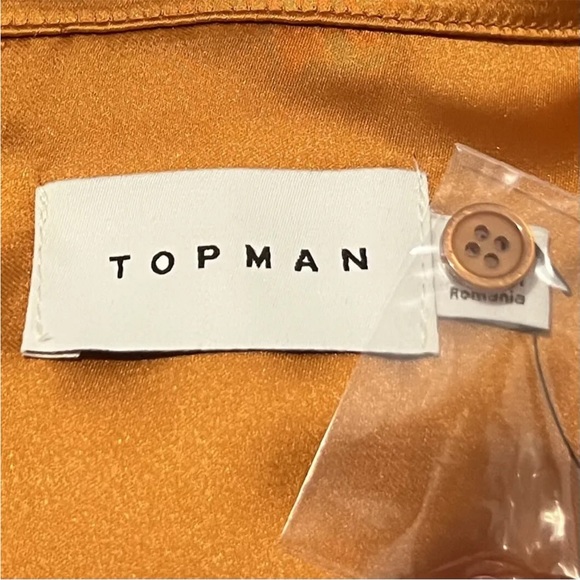 Topman Premium XL 44” Short Sleeve Satin Shirt Dark Burnt Orange Rust Night Out - Picture 3 of 3
